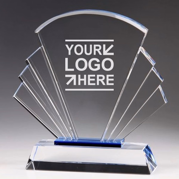Fan Shaped Crystal Award with Blue Accents
