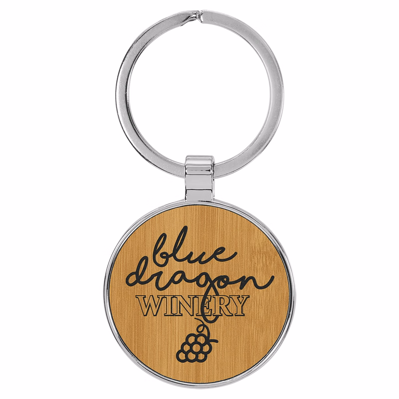 Bamboo Leatherette/Metal Round Keychain