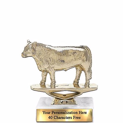 Trophy: 7", 2x3 white marble base, Angus Steer Gol