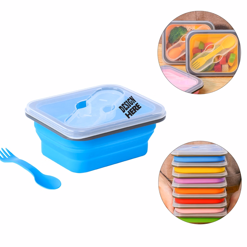 Square Silicone Folding Lunch Box With Lid And Spoon