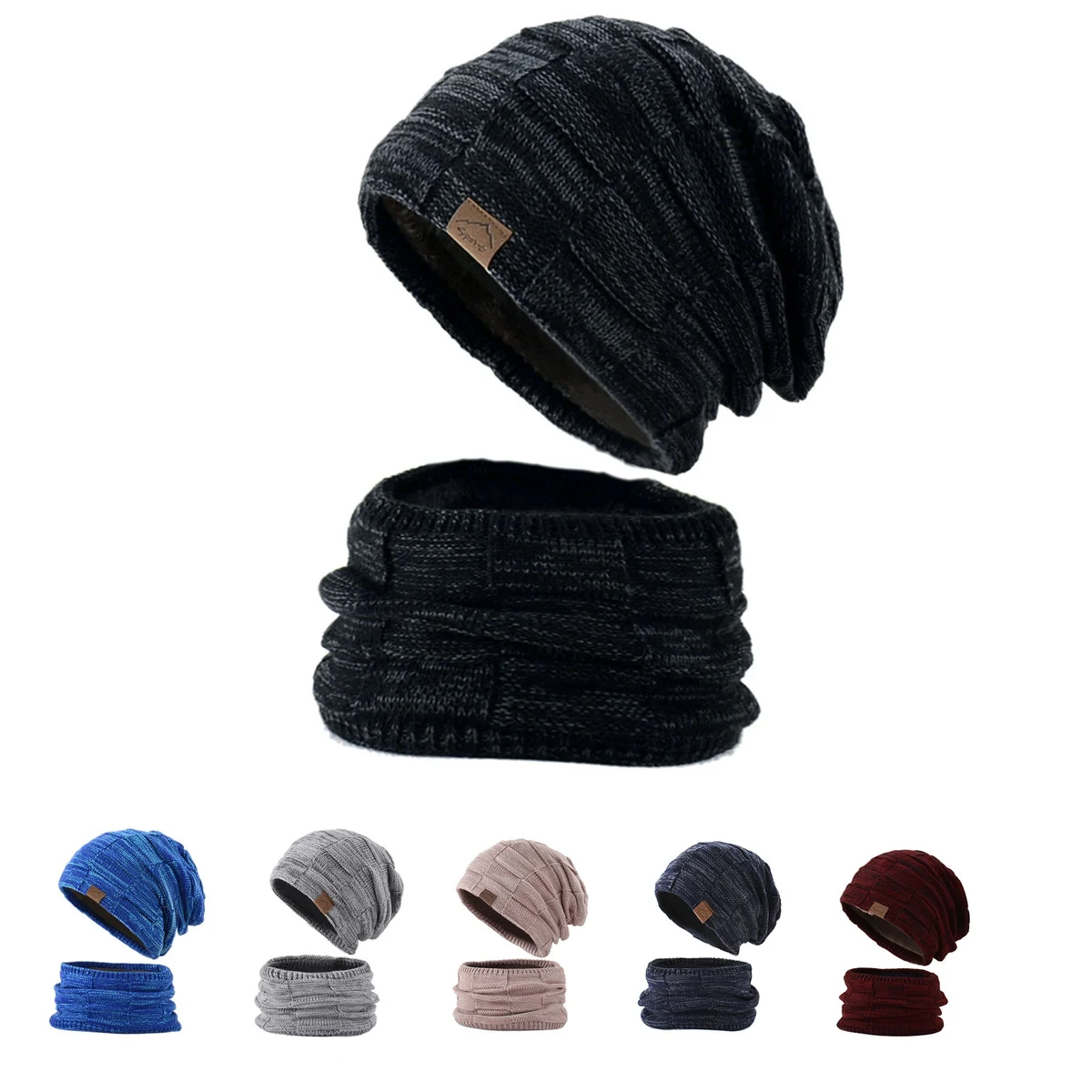 Warm Knit Skull Cap Neck Scarf Set 1