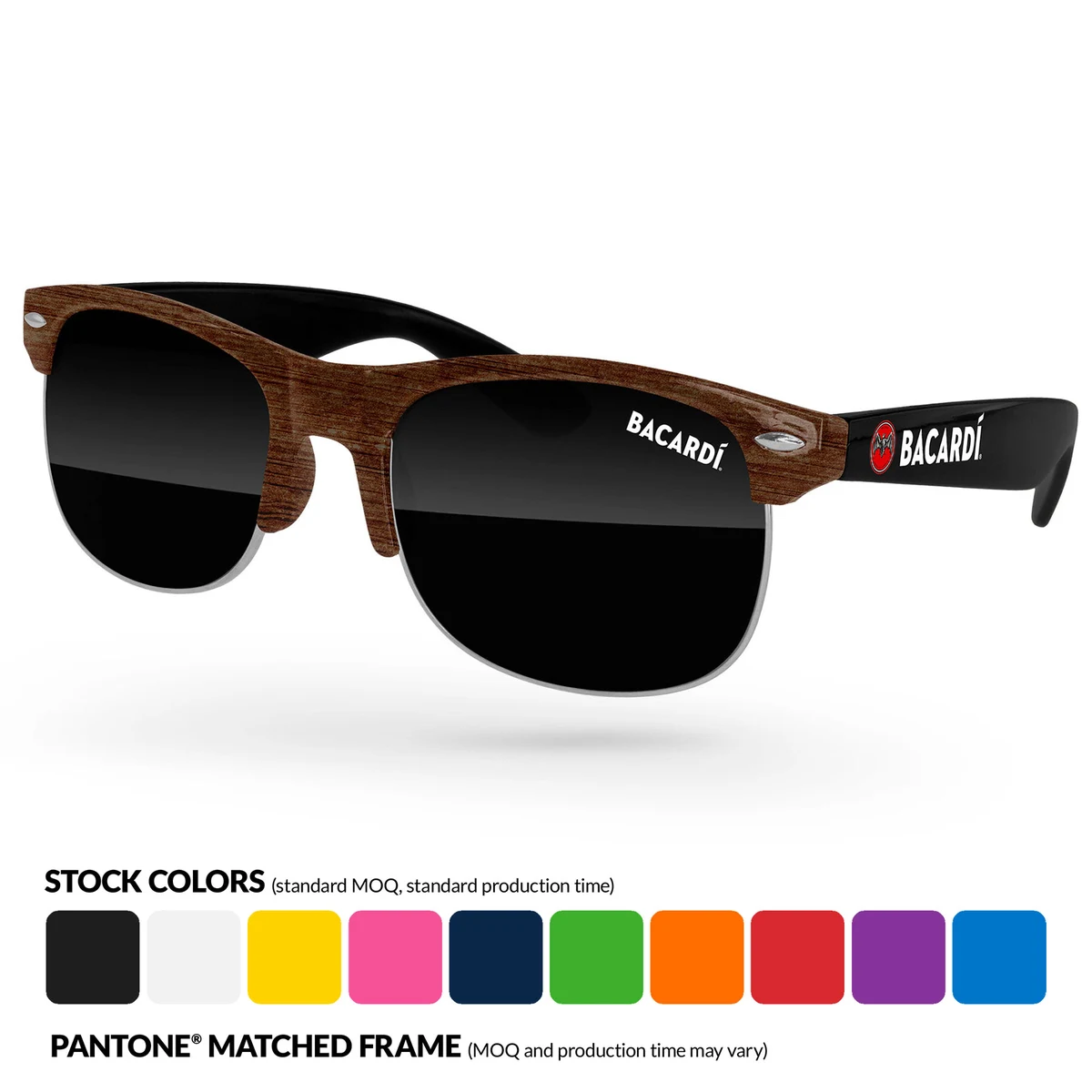 Faux-Wood 2-Tone Club Sport Sunglasses w/ Temple Imprint 1