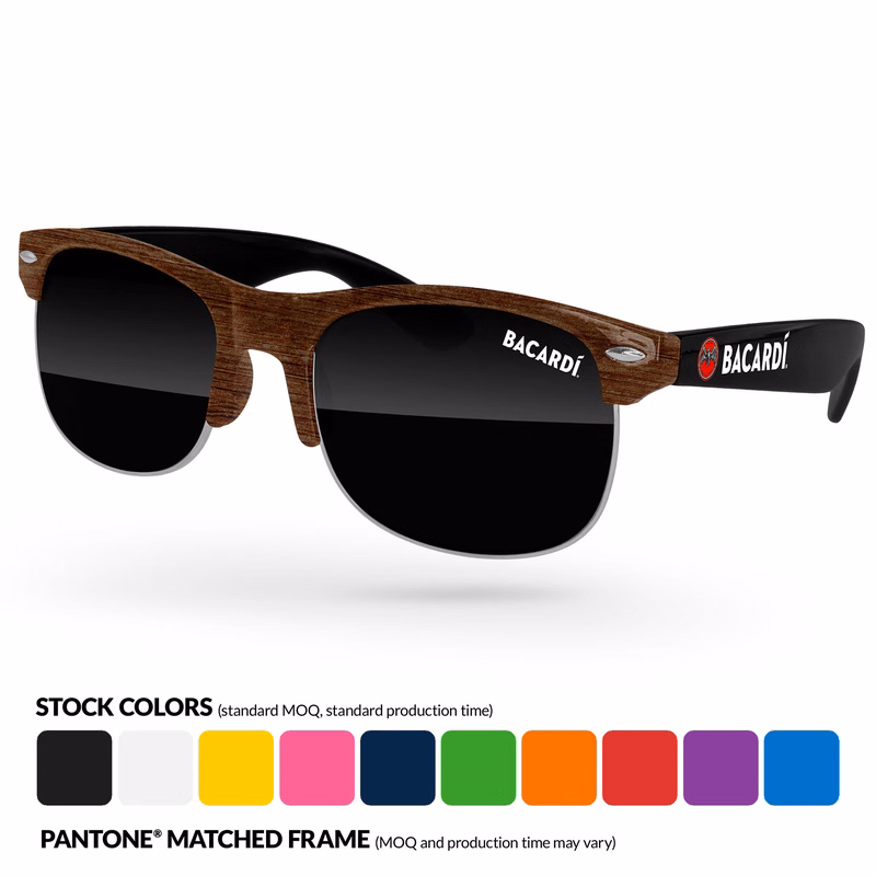 Faux-Wood 2-Tone Club Sport Sunglasses w/ Temple Imprint