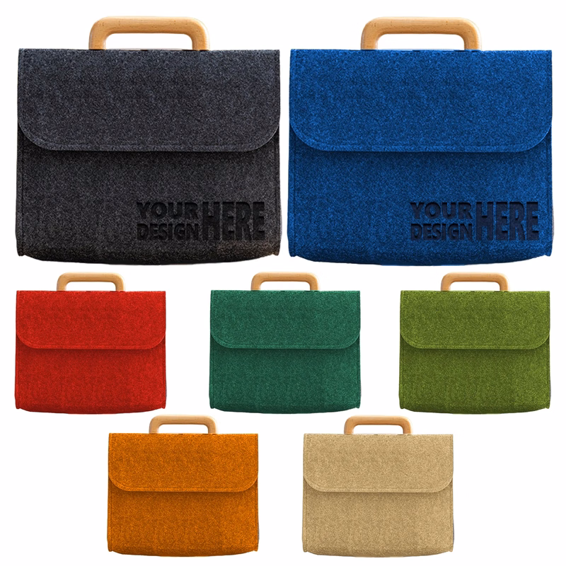 Felt Tote Bag With Wooden Handles