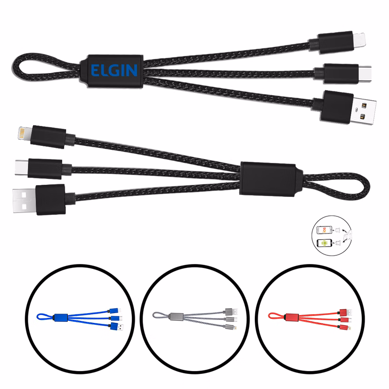 3-in-1 USB Charging Cables Type C, IOS and Micro