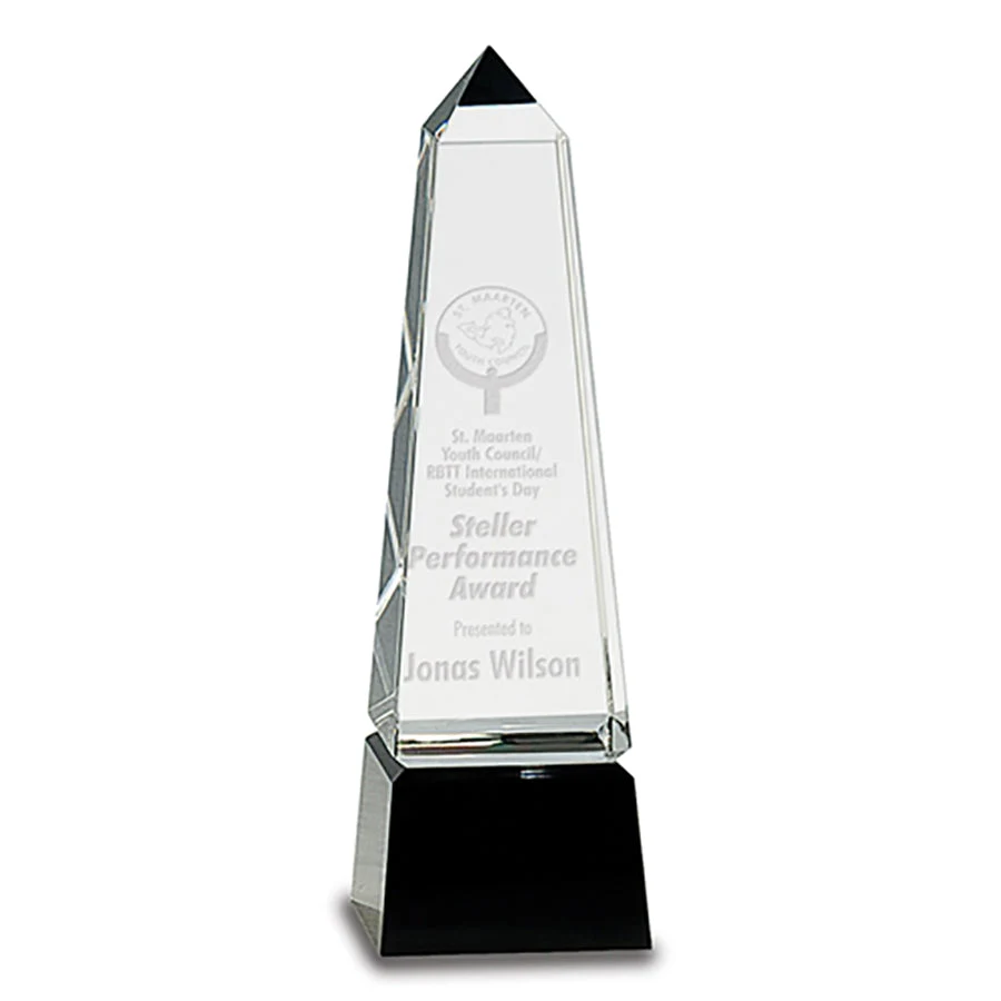 Obelisk Crystal On Black Pedestal Base 1