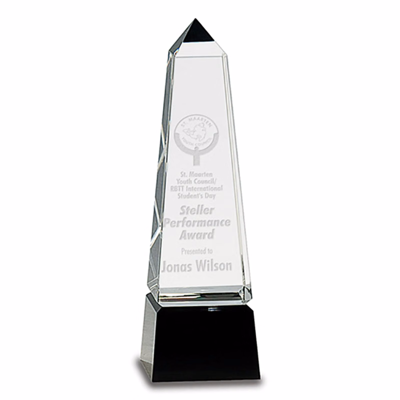 Obelisk Crystal On Black Pedestal Base