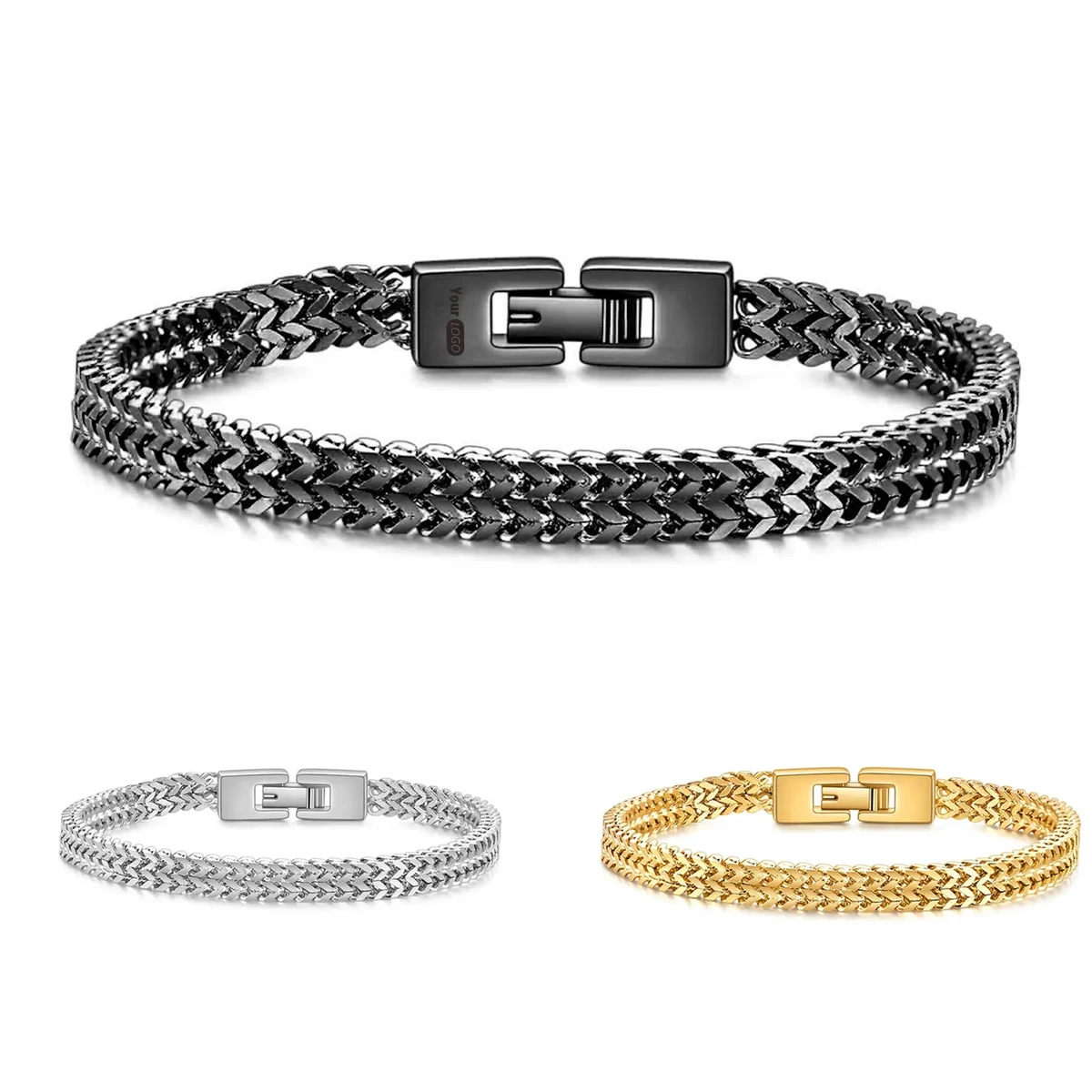 Men's Stainless Double Franco Chain Bracelet with Extension 1