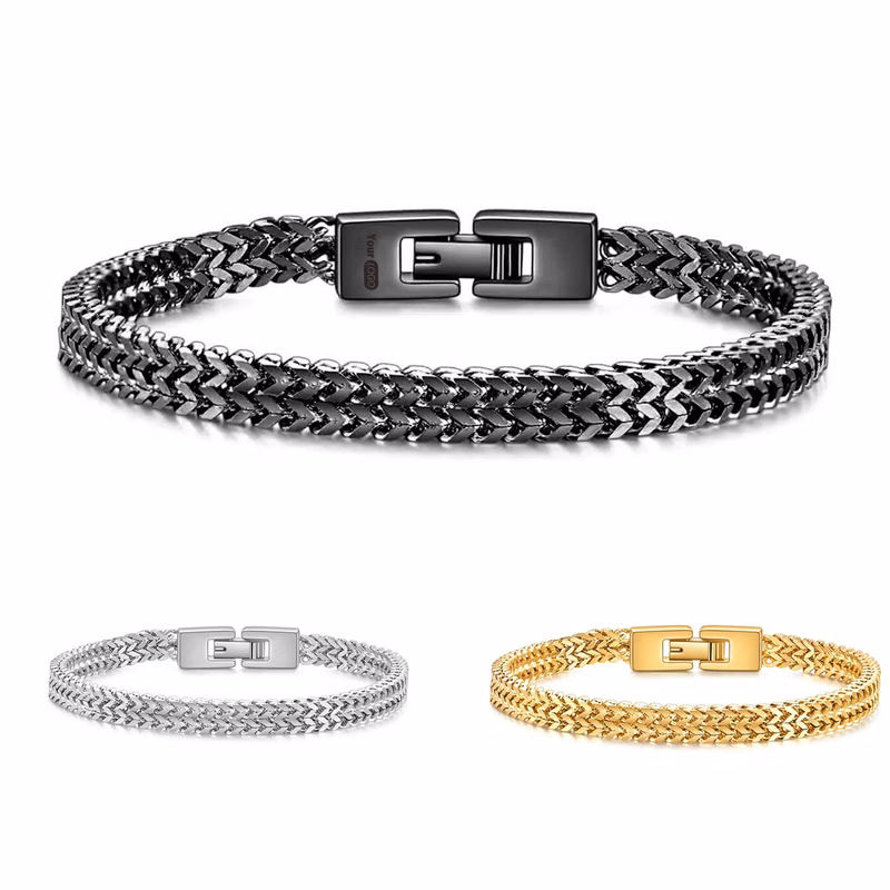 Men's Stainless Double Franco Chain Bracelet with Extension