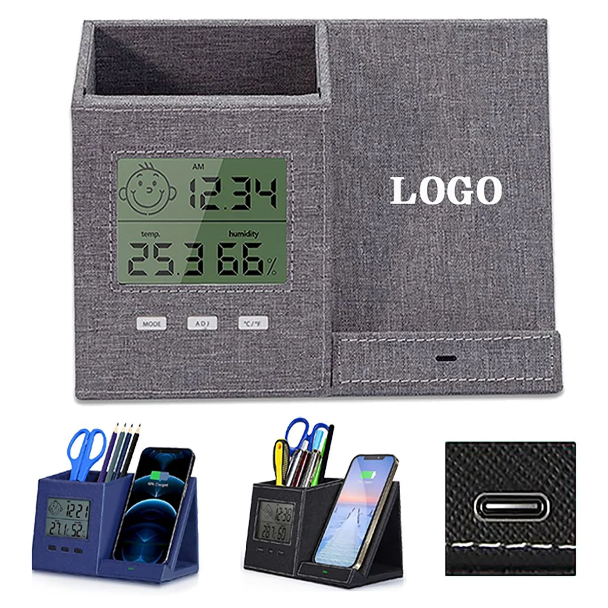 Desk Organizer with Wireless Charger and Clock 1