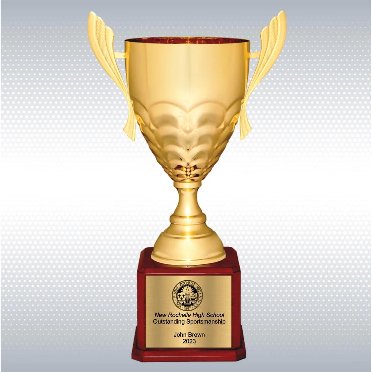 21" Gold Completed Metal Cup Trophy on Rosewood Royal Piano Finish Base 1