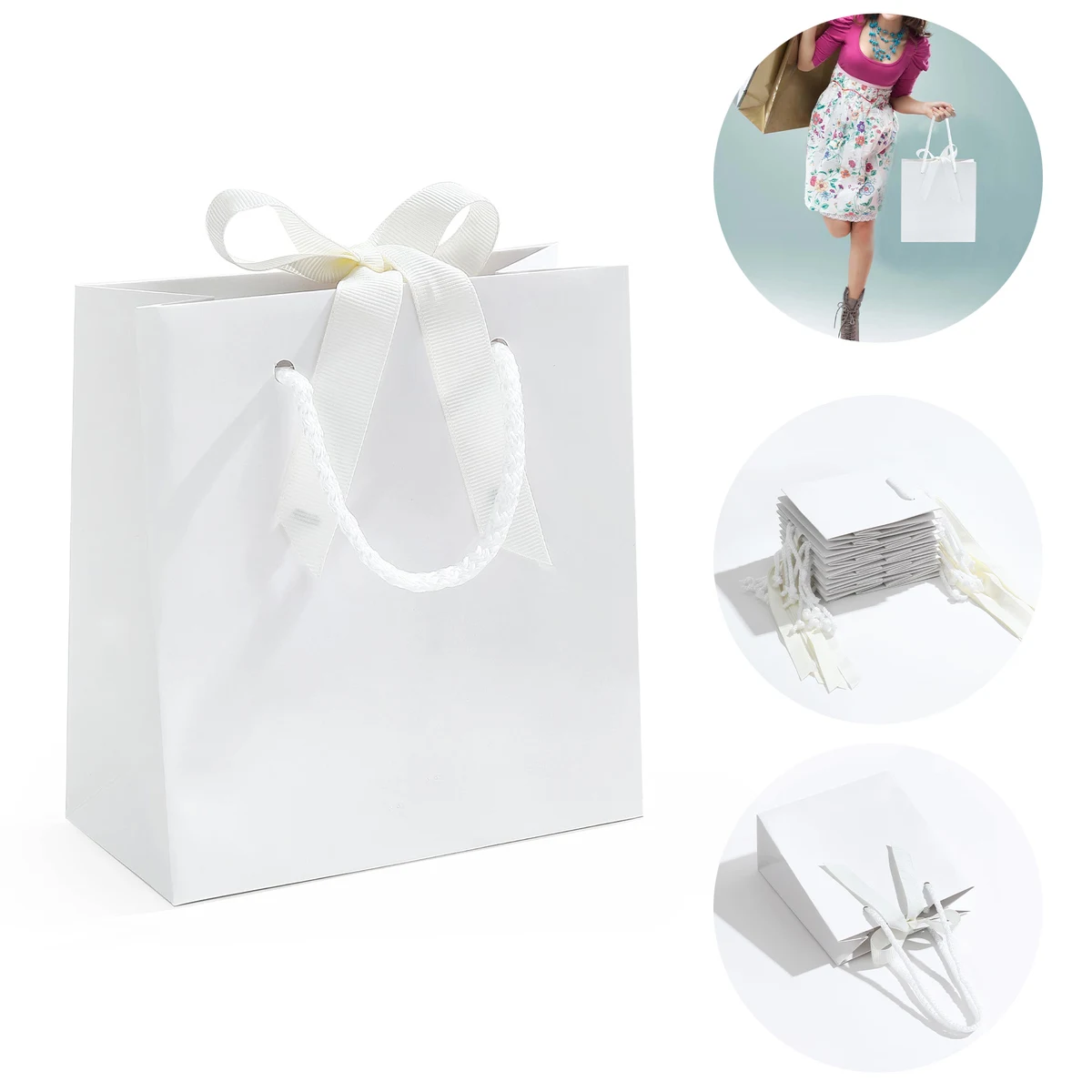7.9x3.1x9.1Inch White Gift Bags with Handles 1