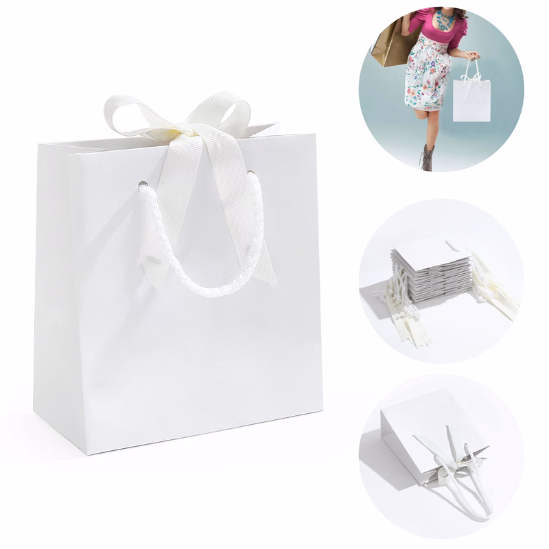7.9x3.1x9.1Inch White Gift Bags with Handles