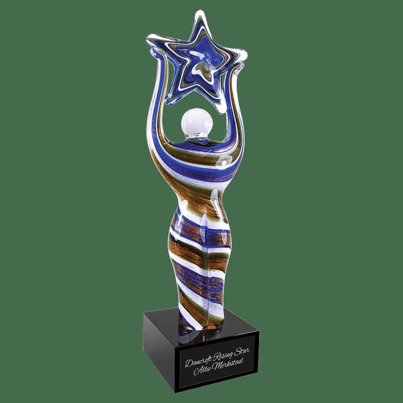12" Glass Figure With Star And Black Base