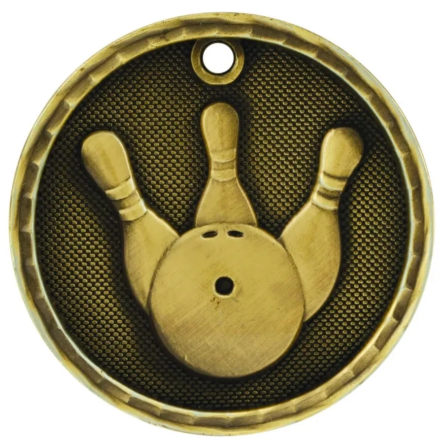 2" Antique Finish 3D Bowling Medal 1