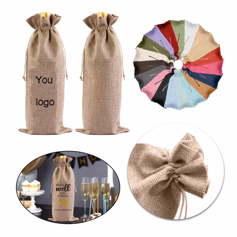 Jute Drawstring Red Wine Gift Bag