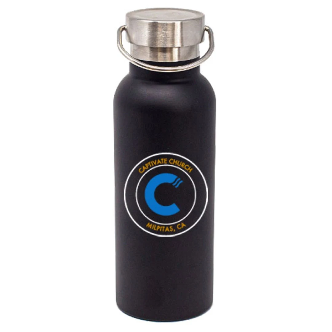 17 oz Caribe Matte Black Vacuum Insulated Steel Double Wall Bottle with Brushed Lid and Handle 1