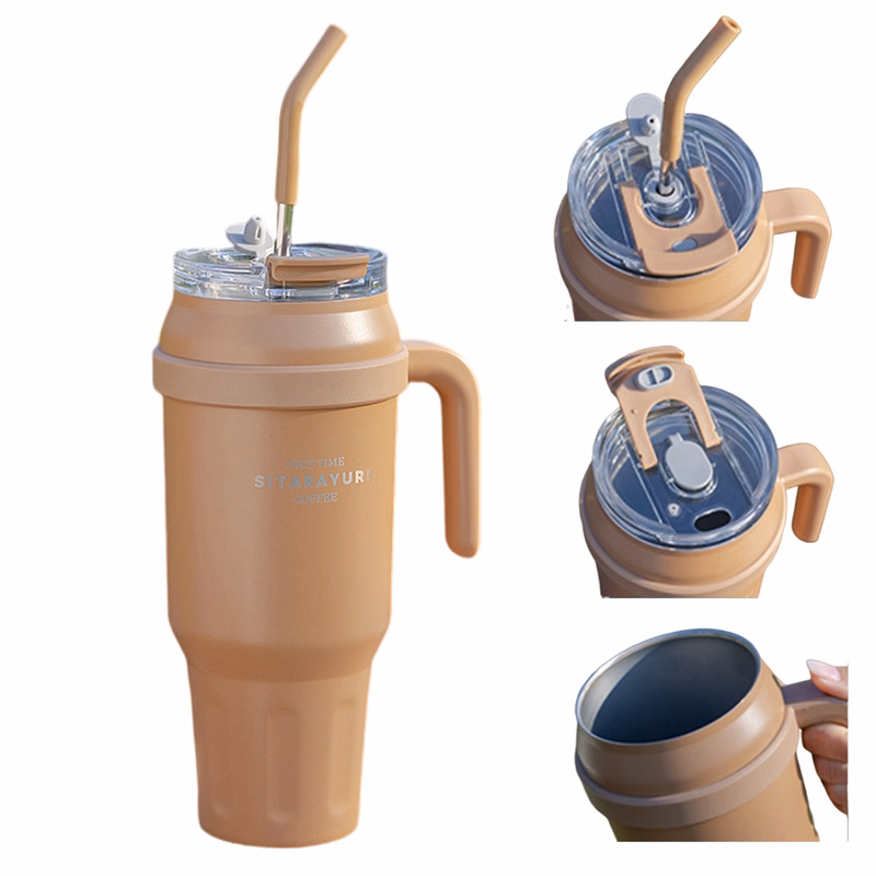 30OZ Double Walls Stainless Steel Auto Tumbler With Straw And Handle