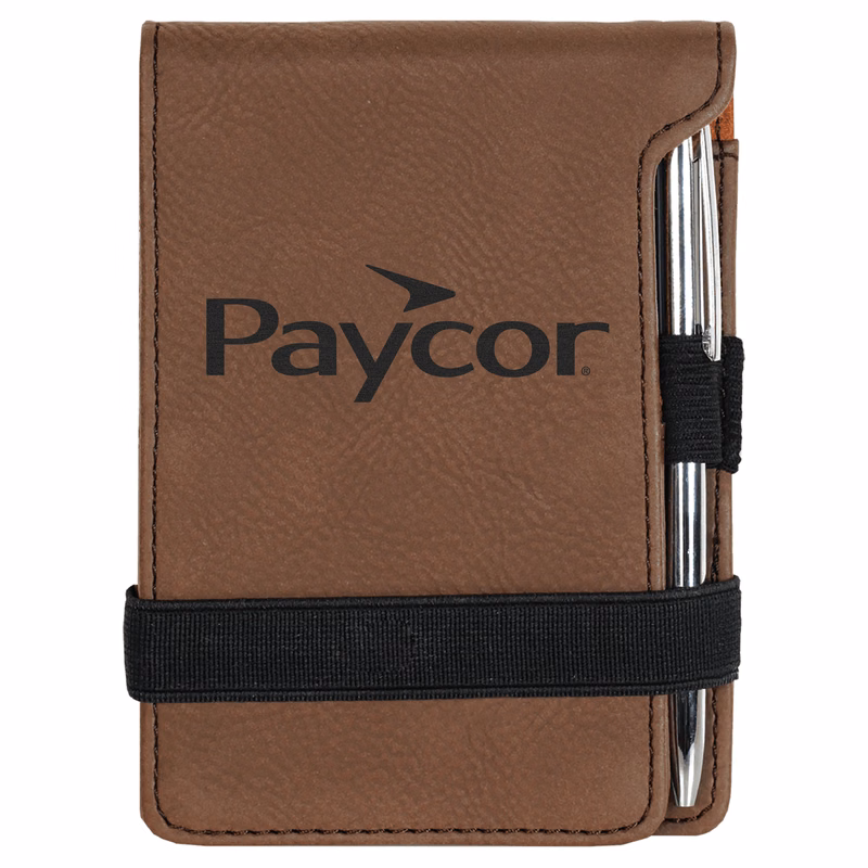 Dark Brown Leatherette Mini Notepad with Pen