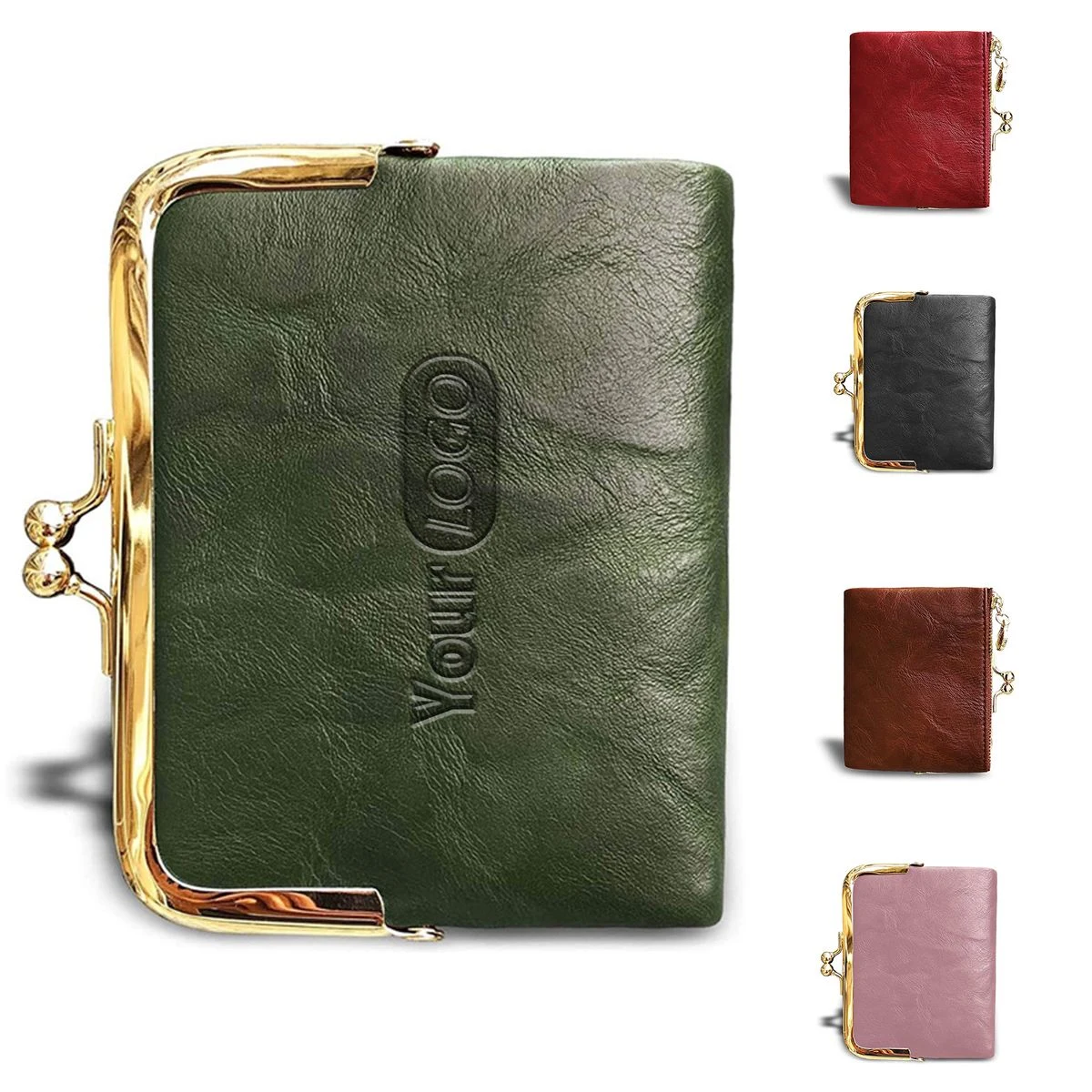 genuine leather Ladies Coin Purse With Zipper and Kiss Lock 1