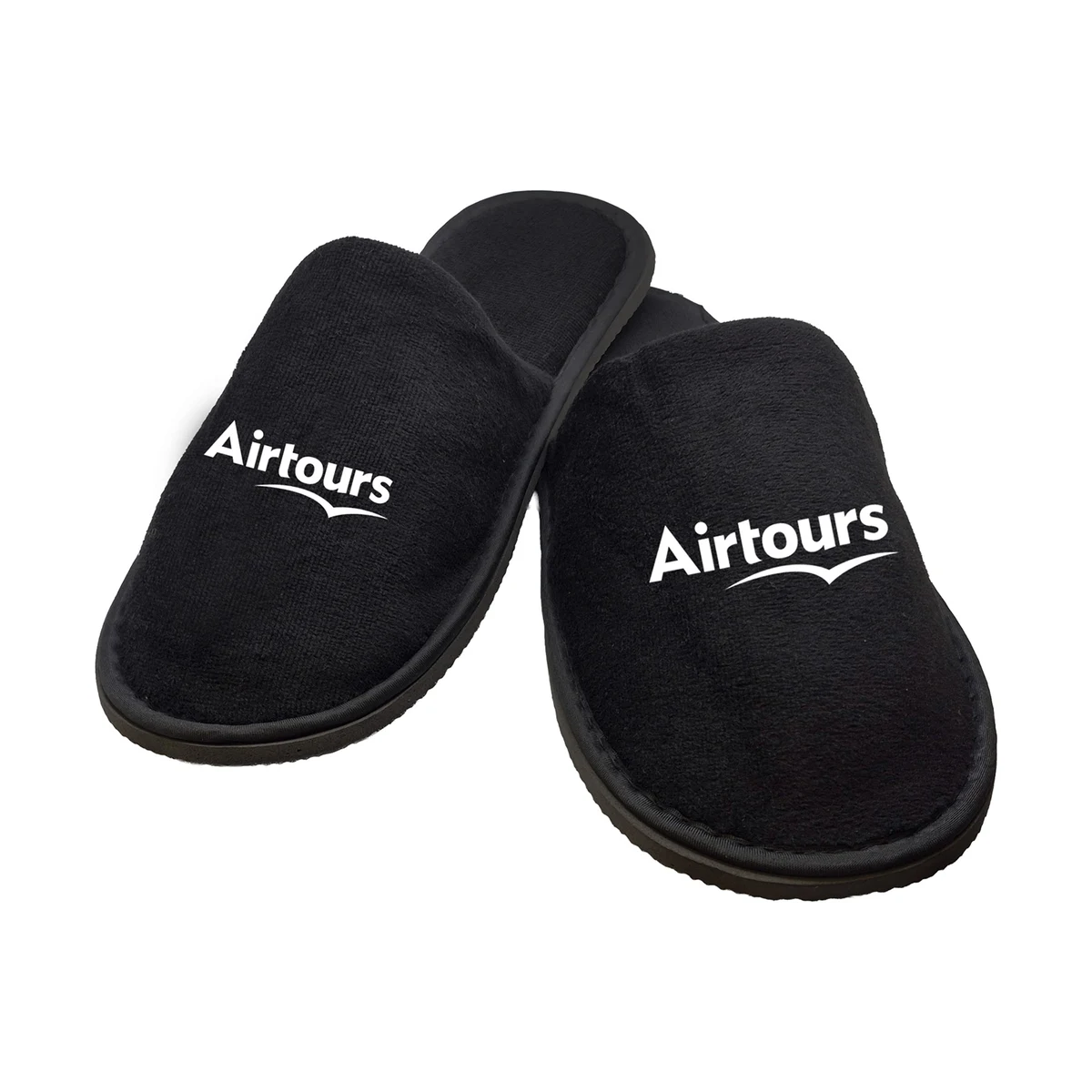 Black Cotton Velour Slippers, custom branded apparel with logo imprint 1