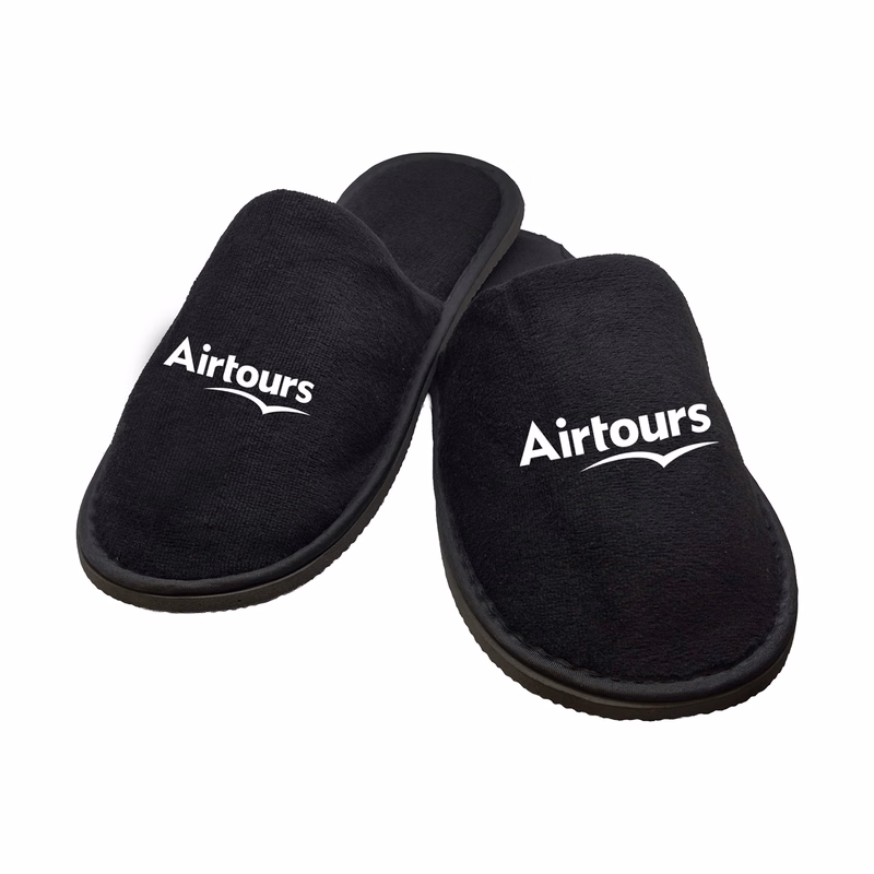Black Cotton Velour Slippers
