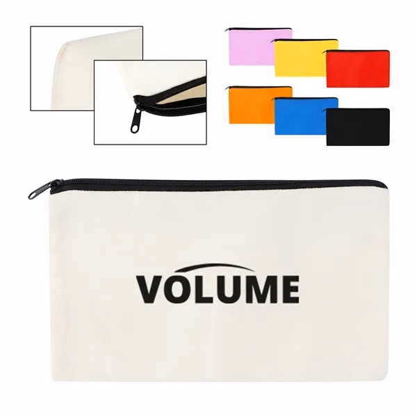 Custom Canvas Zippered Cosmetic Pouch 8.3x3.5 — Full-Color Travel Item