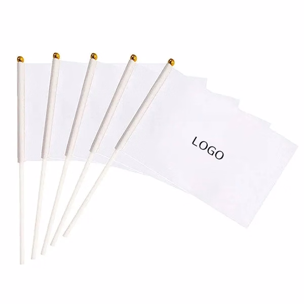 Mini White Flag on Stick with Small Plain