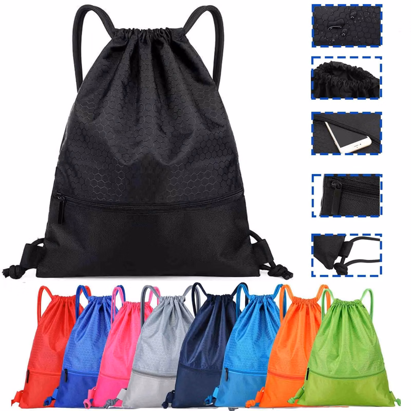 Pocketed Waterproof Drawstring Backpack W/ Zipper