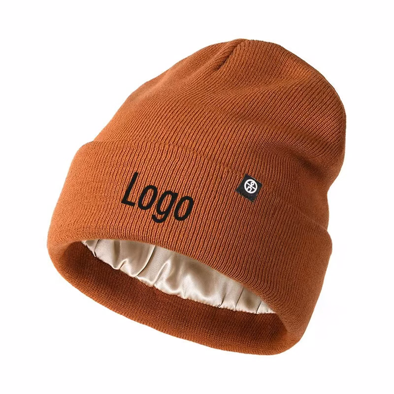 Double Layer Satin Lined Winter Beanie Hat