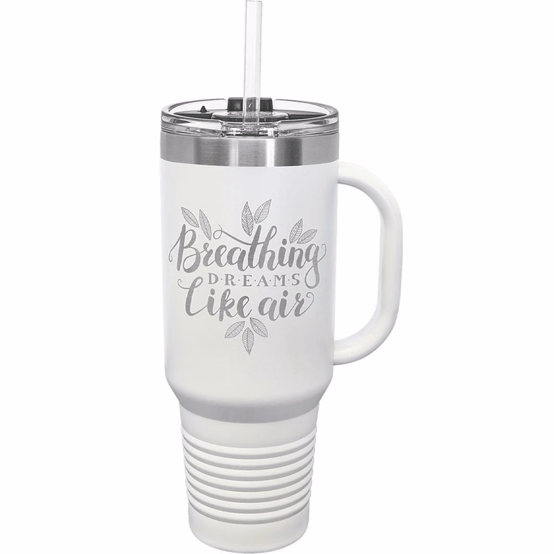 40 Oz White Tumbler Mug w/Handle and Snap Lid