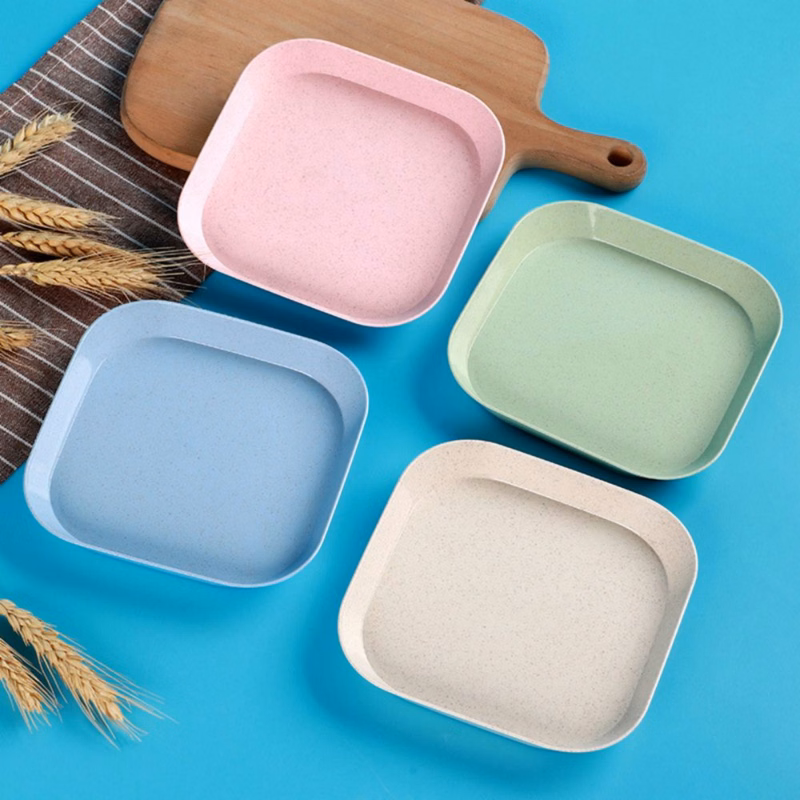 4-Piece Square Lightweight Wheat Straw Plates