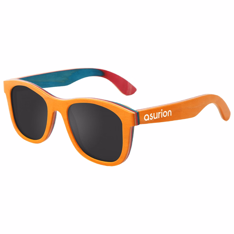 Skateboard Wood Mirrored Lenses Promotional Sunglasses w/ Temple Imprint
