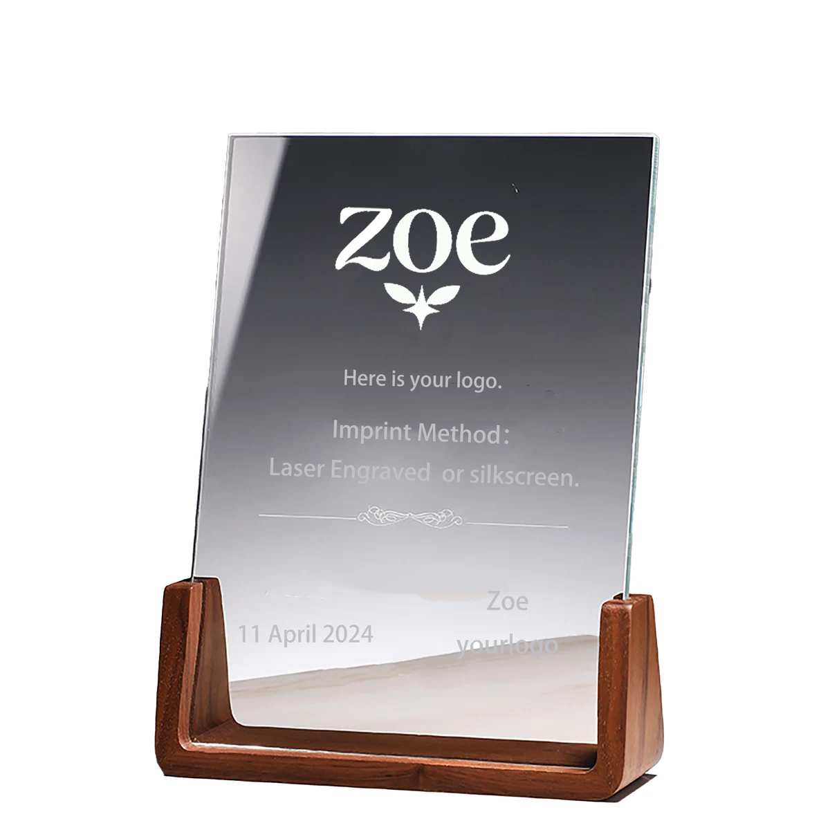 Personalized Wooden Base Clear Glass Crystal Award Plaque MOQ 1 1