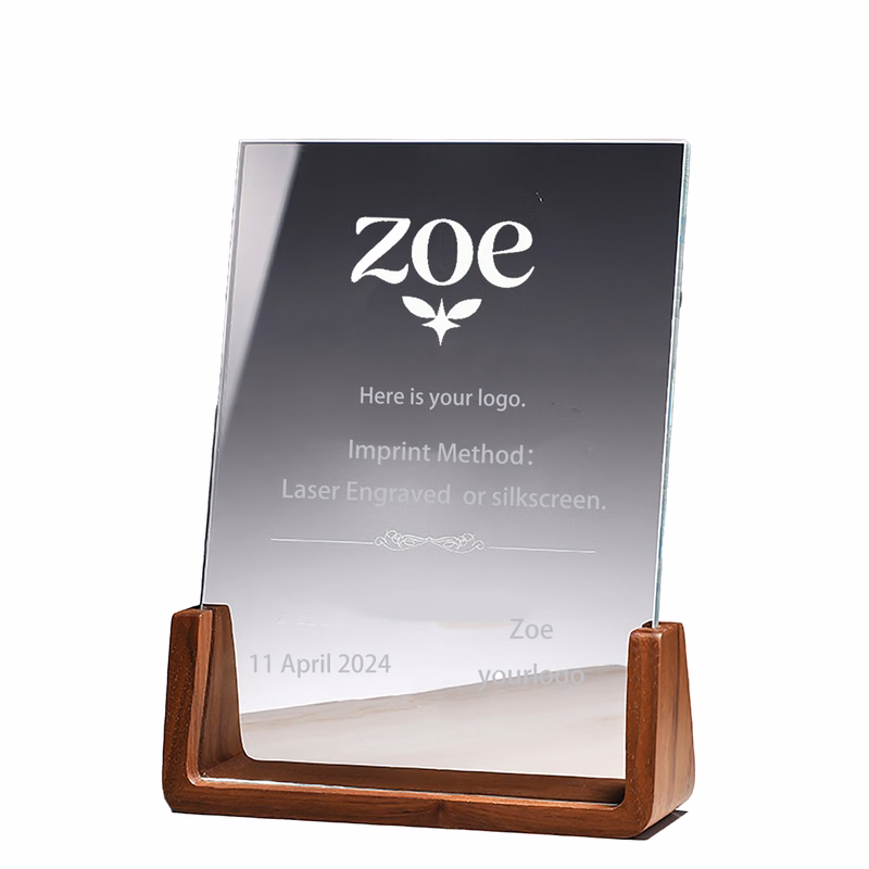 Personalized Wooden Base Clear Glass Crystal Award Plaque MOQ 1