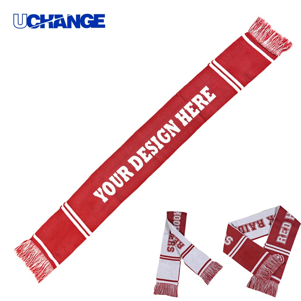 Red Knitted Stadium Scarf with Fringe 1