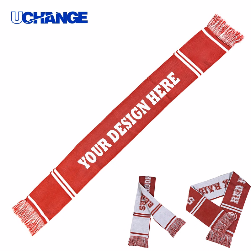 Red Knitted Stadium Scarf with Fringe