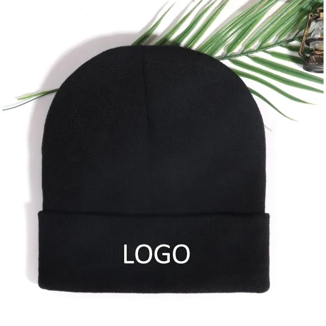 Knit Beanie Hat with Logo 1