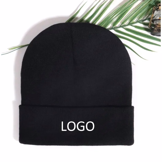 Knit Beanie Hat with Logo