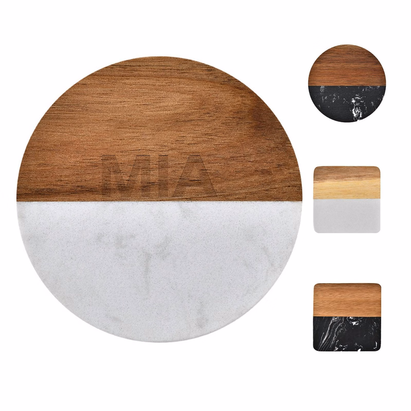 3.9-inch Marble Wood Patchwork Coaster