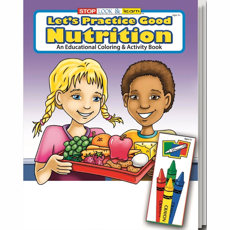 Let's Practice Good Nutrition Coloring Book Sets - 4 Pack Crayons Ages 3-11