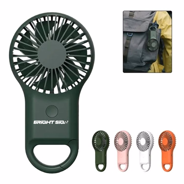Rechargeable Mini Fan with Carabiner Clip and Light