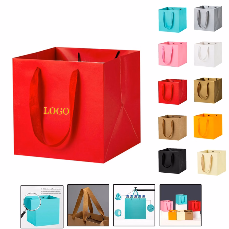 Vibrant Square Paper Gift Bags for Presents With Handles