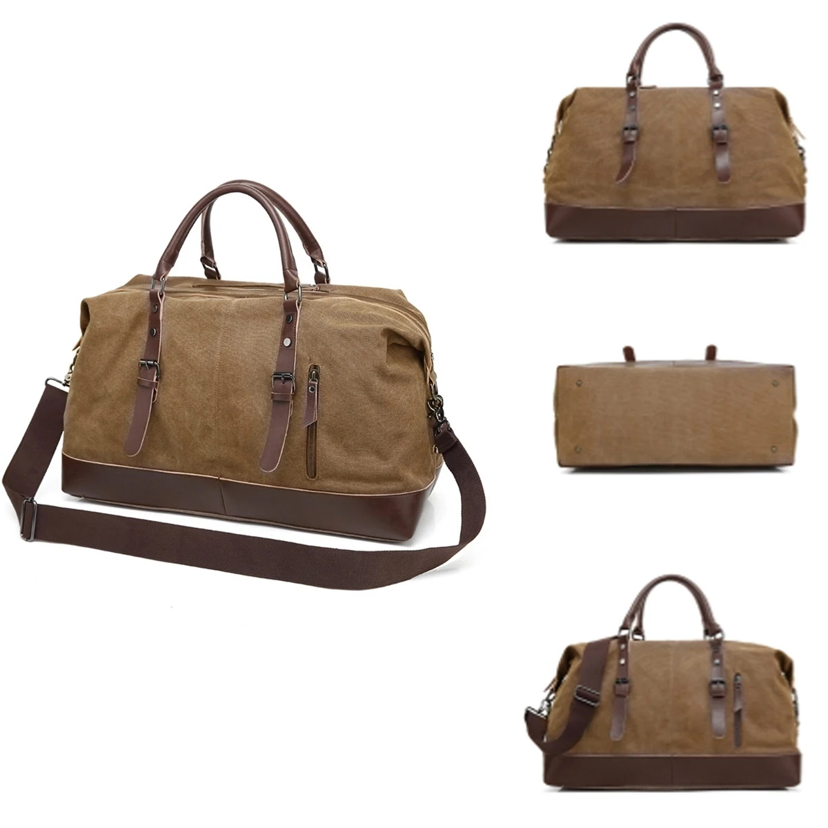 Canvas PU Leather Travel Tote Duffel Bag Carry On 1