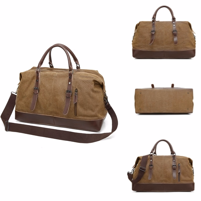 Canvas PU Leather Travel Tote Duffel Bag Carry On