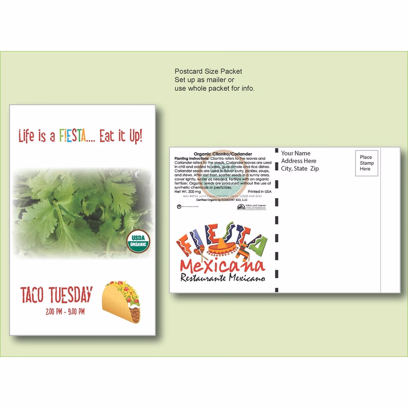 Organic Kale Seed Packet - Postcard Mailer Size 4" x 6.5"