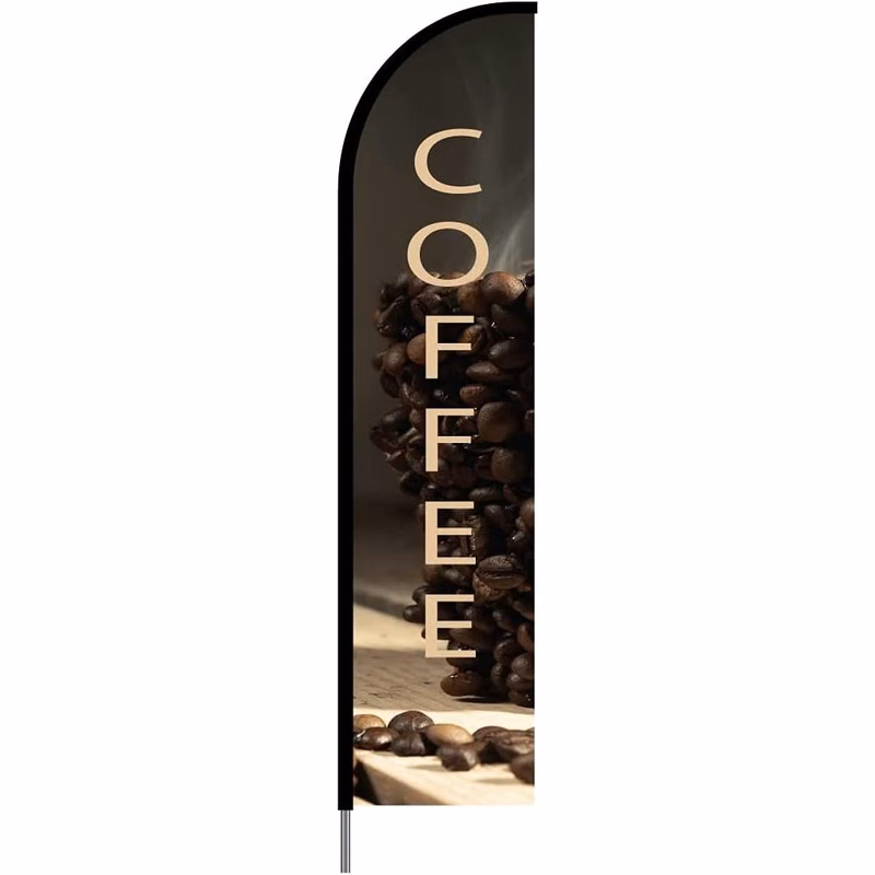 Coffee Sign Banner Swooper Feather Flag Pole Kit Outdoor Restaurant Advertising Display, 15ft