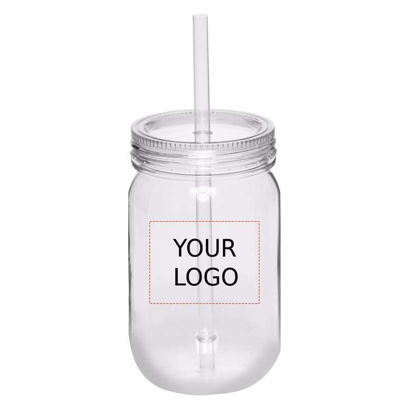 Plastic Mason Jar with Lid and Straw, 24 oz.