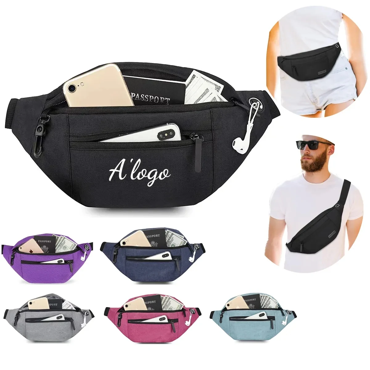 Adjustable Belt Crossbody Fanny Pack with 4-Zipper Pockets 1
