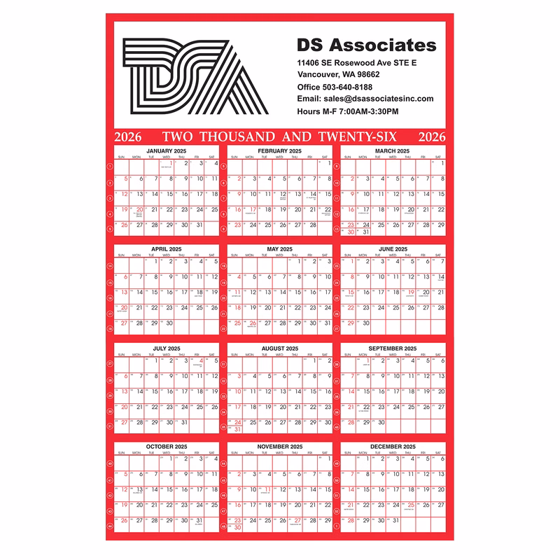 Year View Wall Calendar (with week numbers)